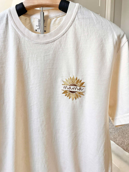 Mama Sunflower Embroidered Shirt Comfort Colors Ivory Tee | Mother’s Day Gift | Floral Mom Shirt | Boho Mama Shirt | Mom Gift