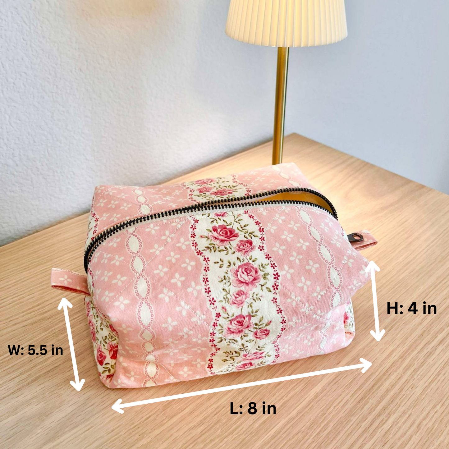 Handsewn Makeup Tote Bag | Small Zipper Cosmetic Pouch | Travel Toiletry Bag | Handmade Gift for Her | Floral Makeup Organizer Bag