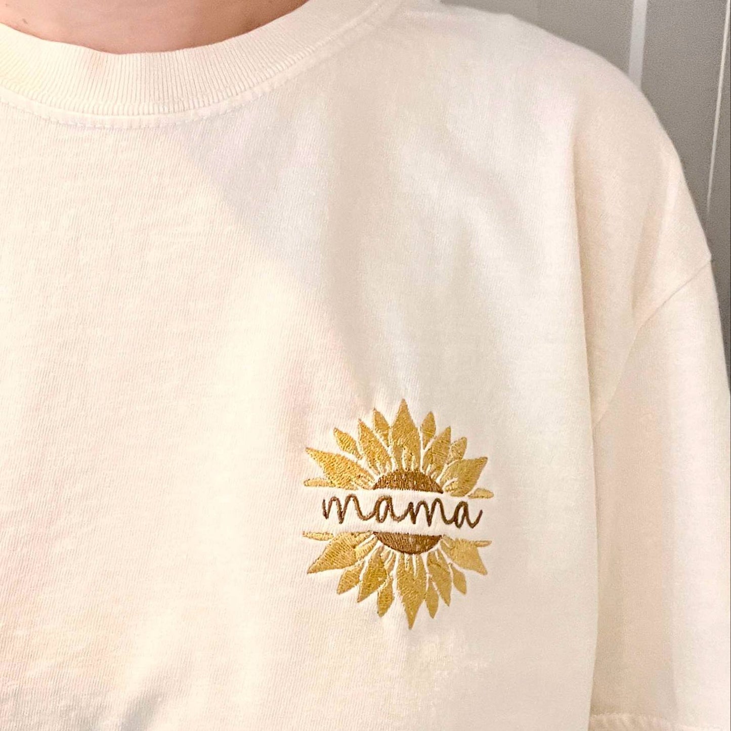 Mama Sunflower Embroidered Shirt Comfort Colors Ivory Tee | Mother’s Day Gift | Floral Mom Shirt | Boho Mama Shirt | Mom Gift