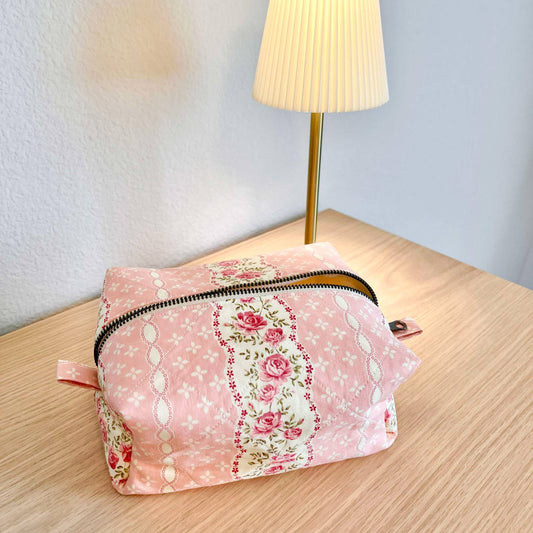 Handsewn Makeup Tote Bag | Small Zipper Cosmetic Pouch | Travel Toiletry Bag | Handmade Gift for Her | Floral Makeup Organizer Bag