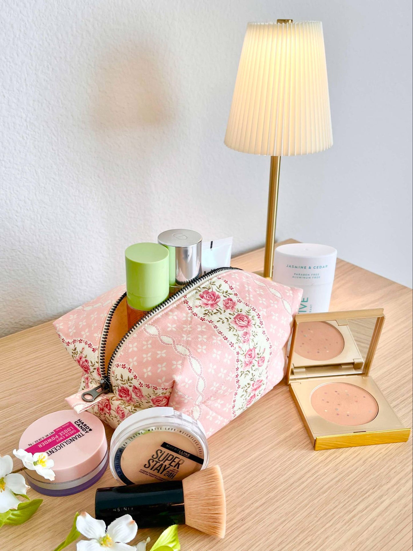 Handsewn Makeup Tote Bag | Small Zipper Cosmetic Pouch | Travel Toiletry Bag | Handmade Gift for Her | Floral Makeup Organizer Bag