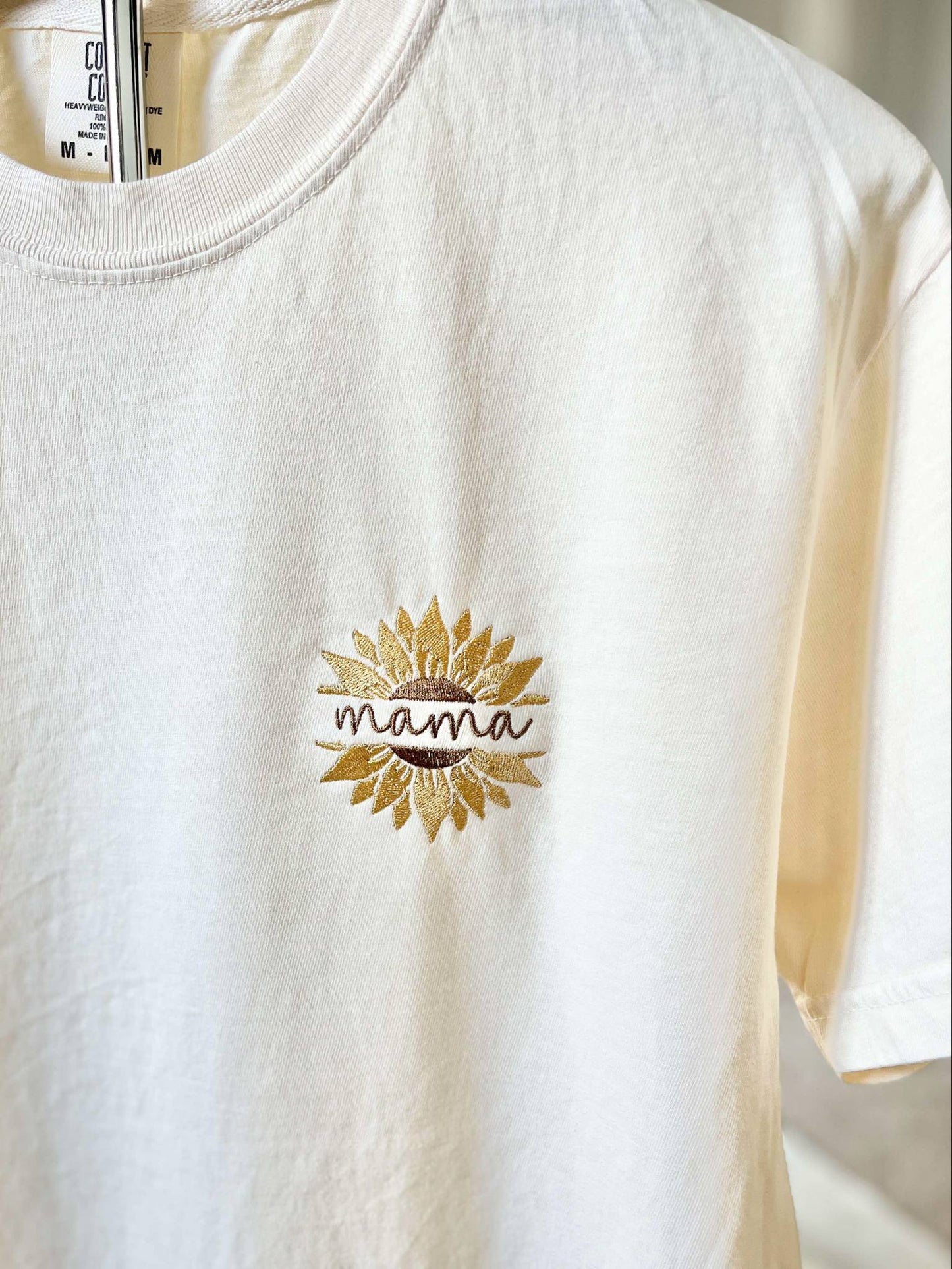 Mama Sunflower Embroidered Shirt Comfort Colors Ivory Tee | Mother’s Day Gift | Floral Mom Shirt | Boho Mama Shirt | Mom Gift