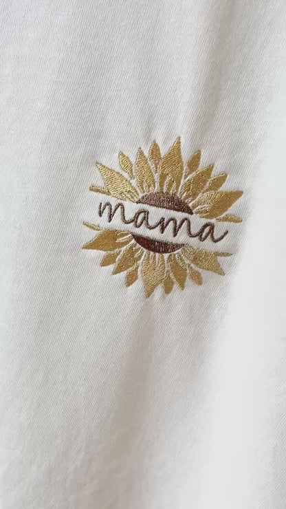 Mama Sunflower Embroidered Shirt Comfort Colors Ivory Tee | Mother’s Day Gift | Floral Mom Shirt | Boho Mama Shirt | Mom Gift