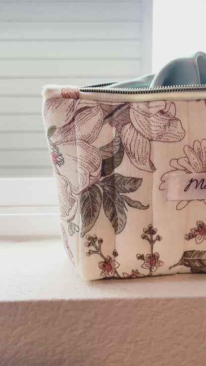 Zipper Cosmetic Pouch | Travel Toiletry Bag | Handmade Gift for Her | Floral Makeup Organizer Bag